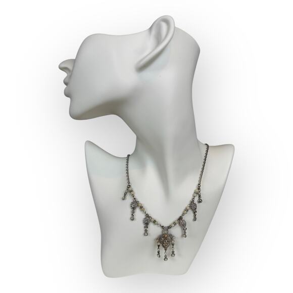 Vintage 925 Sterling Silver Filigree Necklace Drops 18” - Picture 1 of 8